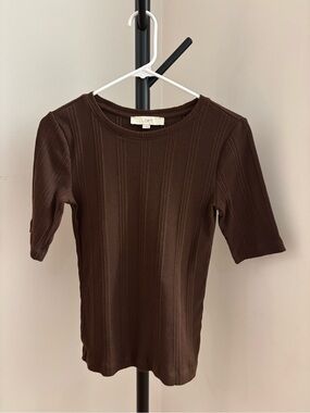LOFT Chocolate Brown Ribbed Short Sleeve Tee